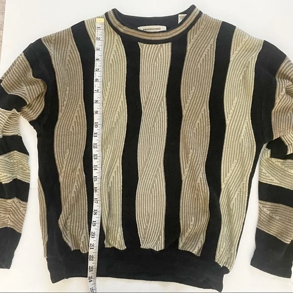 Pronto Uomo Sweater Tan Black Medium Men Cotton Acrylic Pullover - Picture 5 of 7
